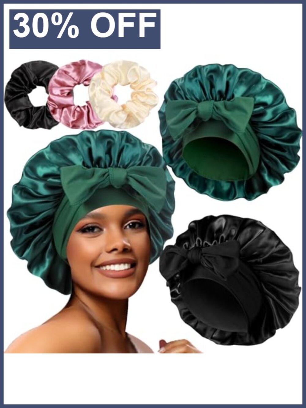 Large Satin Bonnets with Scrunchies Set Sleep Cap for Curly Braids Hair